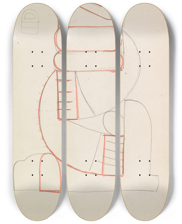 Triptych art skateboard deck of Henri Gaudierbrzeska Abstract Figure Study by Henri Gaudier-Brzeska (1891-1915)