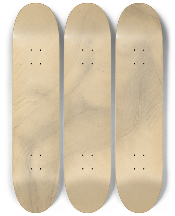 Triptych art skateboard deck of Auguste Rodin Seated Female Nude_2 by Auguste Rodin (1840-1917)
