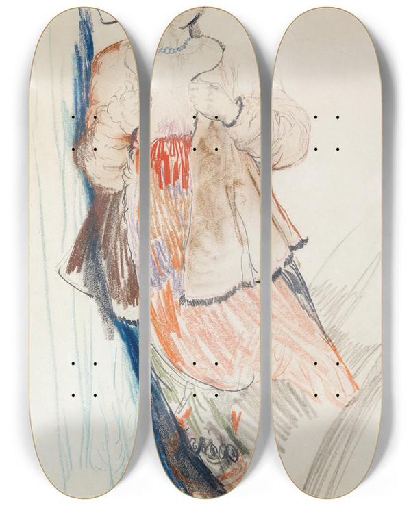 Triptych art skateboard deck of Filipp Malyavin Young Woman Standing by Filipp Malyavin (1869-1940)