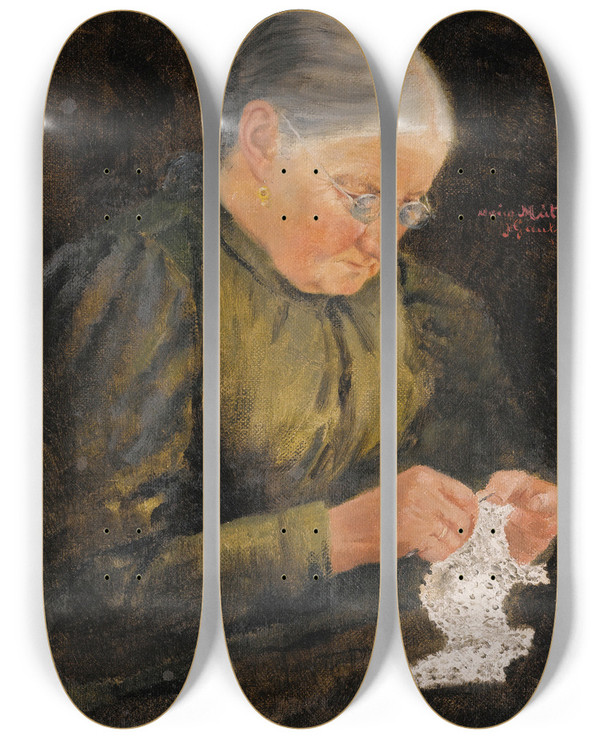 Triptych art skateboard deck of Hans Gantner Portrait Of The Artistsmother by Hans Gantner (1853-1914)