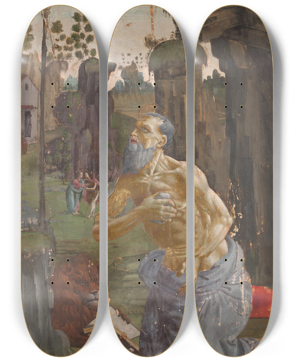 Triptych art skateboard deck of Bartolomeo Di Giovanni Penance Of Saintjerome by Bartolomeo Di Giovanni (1458-1501)