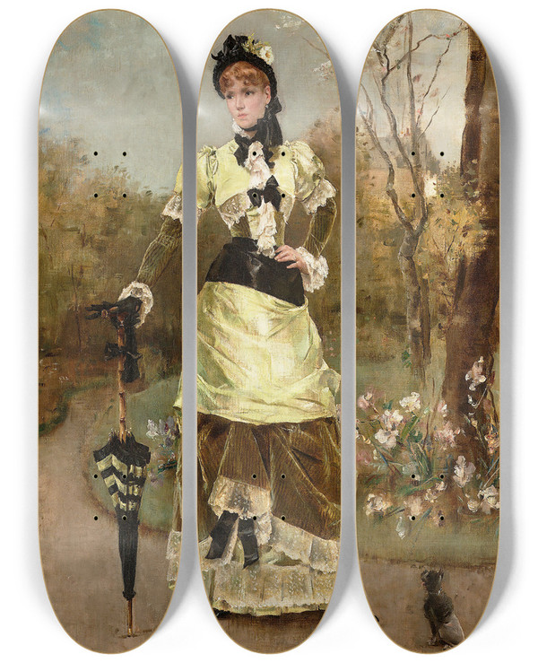 Triptych art skateboard deck of Alfred Stevens La Parisienne by Alfred Stevens (1817-1875)
