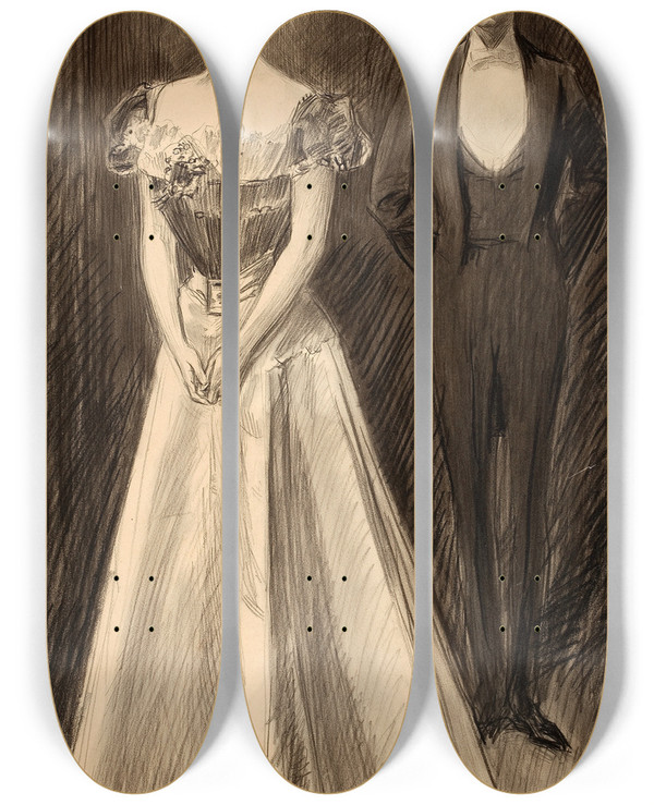 Triptych art skateboard deck of Charles Dana Gibson After The Opera by Charles Dana Gibson (1867-1944)