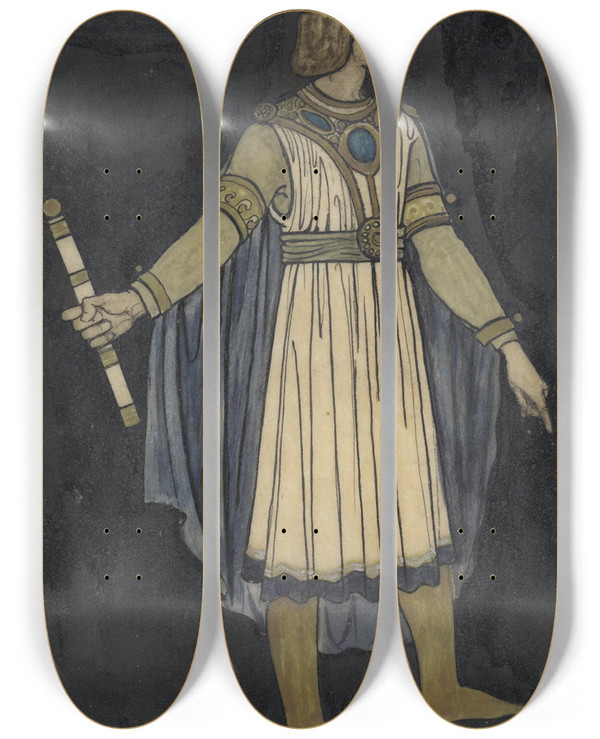 Triptych art skateboard deck of Richard Nicolas Roland Holst Ontwerp Voor Kostuum Voor Lucifer by Richard Nicolaus Roland Holst (1868-1938)