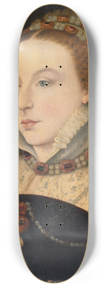 Follower of Franois Clouet - Portrait Of Mademoiselle De Chabot, In A Black Dress With A Lace Ruff And Jewelled Headdress 8.25 inch art skate deck