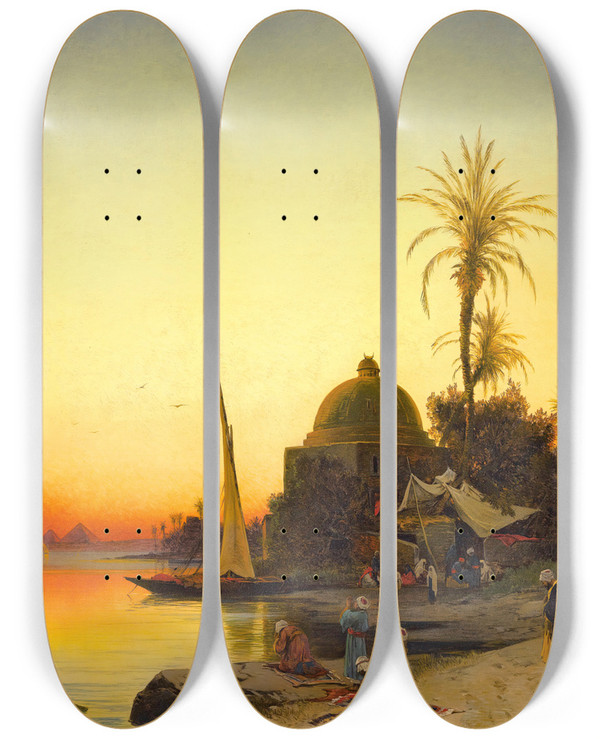 Triptych art skateboard deck of Hermann David Salomon Corrodi On The Banks Of The Nile_1 by Hermann David Salomon Corrodi (1844-1905)