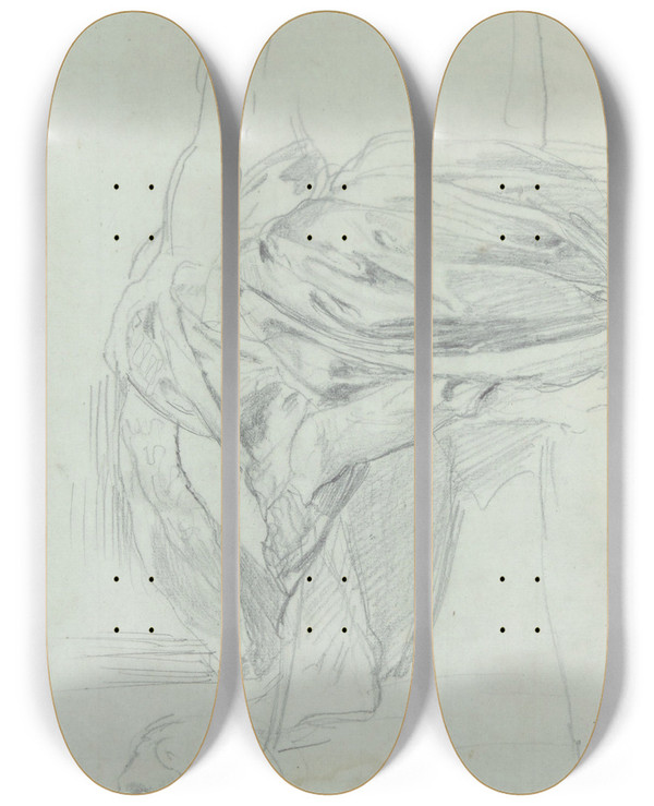 Triptych art skateboard deck of Edgar Degas Etude De Draperie Avec Repris De Tte Dhomme De Profil by Edgar Degas (1834-1917)