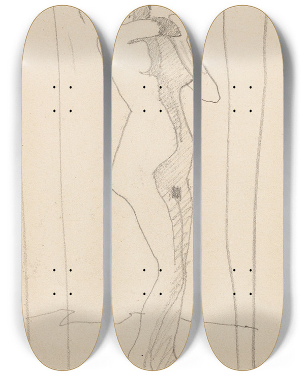 Triptych art skateboard deck of Amedeo Modigliani Femme Nue Debout_1 by Amedeo Modigliani (1884-1920)