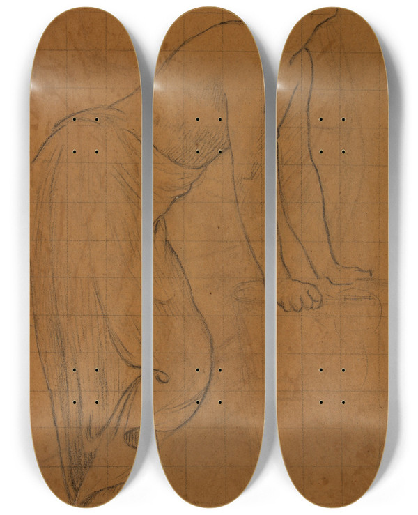 Triptych art skateboard deck of Pierre Puvis De Chavannes Femme Debout De Profil Droite_1 by Pierre Puvis De Chavannes (1824-1898)