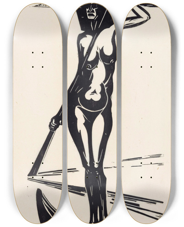 Triptych art skateboard deck of Johannes Frederik Engelbert Ten Klooster Papoesche by Johannes Frederik Engelbert Ten Klooster (1873-1940)