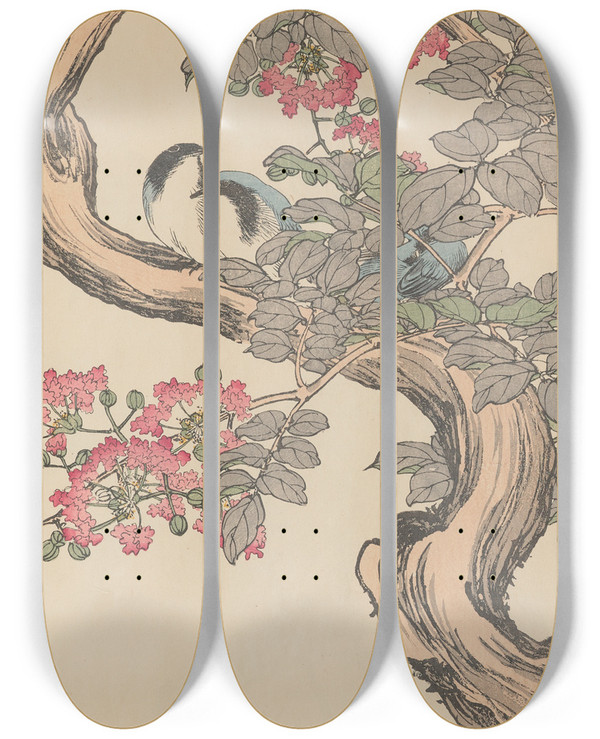 Triptych art skateboard deck of Imao Keinen Keinen Kach Gafu Pl120 by Imao Keinen (1845-1924)