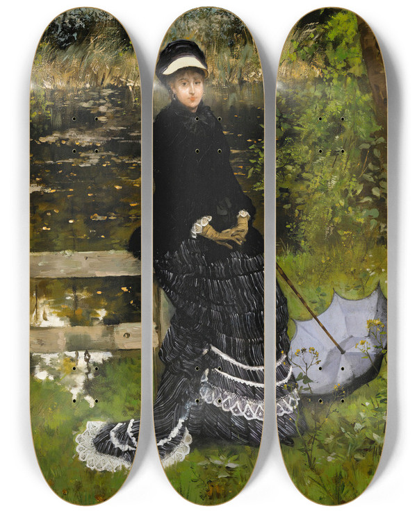 Triptych art skateboard deck of Ernestange Duez Mlancolie by Ernest-Ange Duez (1843-1896)