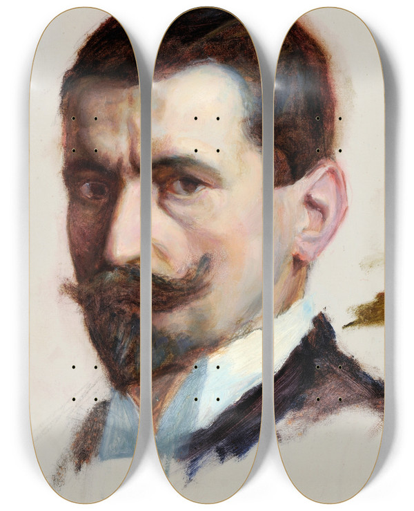 Triptych art skateboard deck of William De Goumois Selfportrait by William de Goumois (1865-1941)