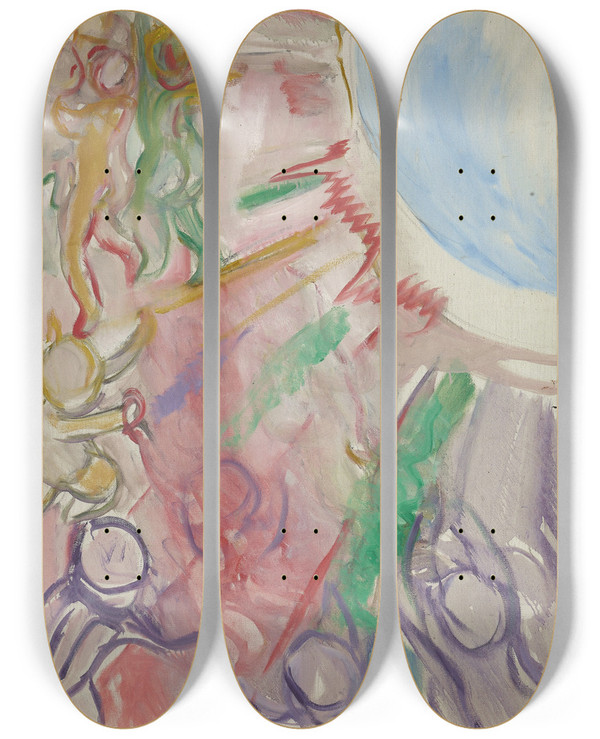 Triptych art skateboard deck of Edvard Munch Geniuses In Sun Rays by Edvard Munch (1863-1944)