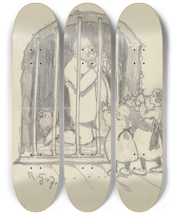 Triptych art skateboard deck of Rudolf Gudden Das Was Sie Wnschen by Rudolf Gudden (1863-1935)
