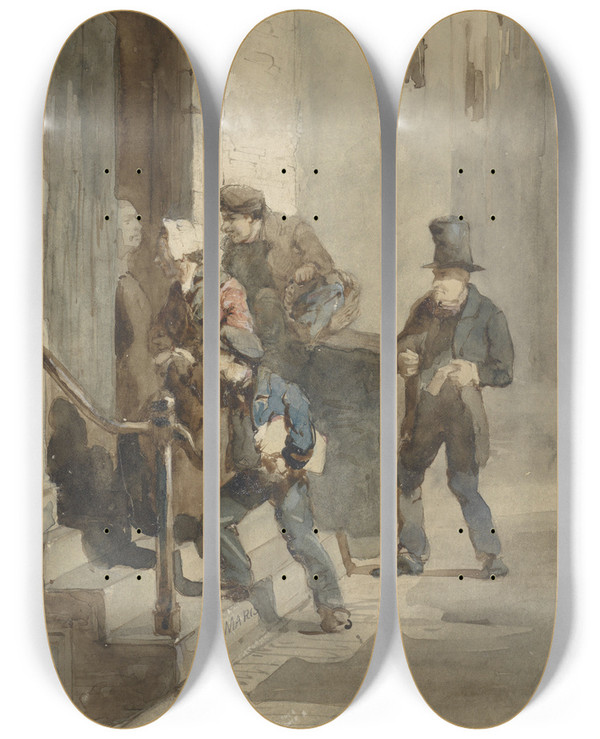 Triptych art skateboard deck of Matthijs Maris The Creditors by Matthijs Maris (1839-1917)
