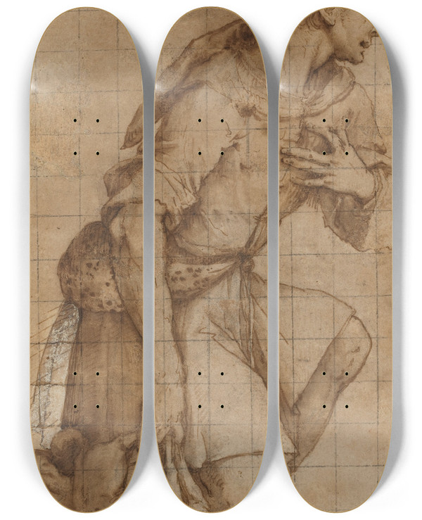 Triptych art skateboard deck of Jacopo Ligozzi Kneeling Shepherd by Jacopo Ligozzi (1547-1627)