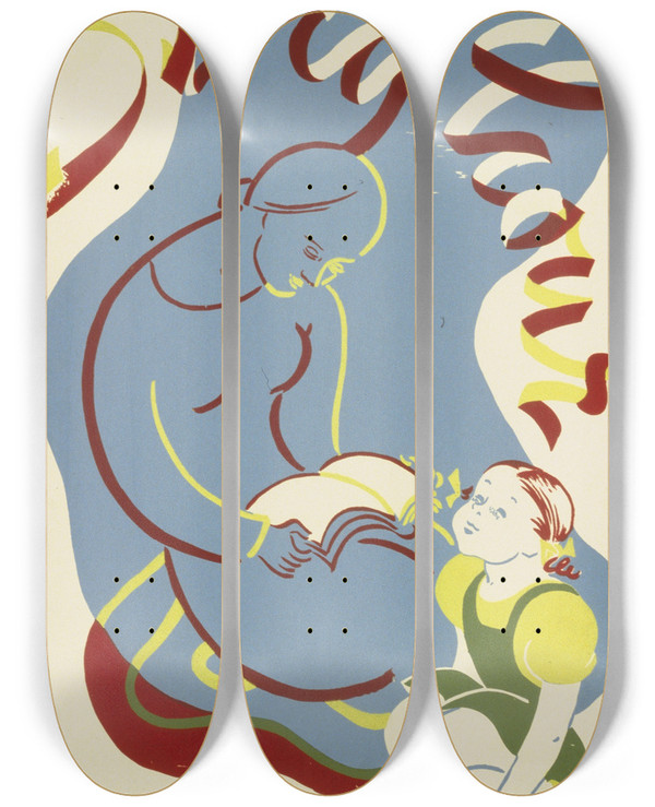 Triptych art skateboard deck of Shari Weisberg Story Hour by Shari Weisberg (20-)
