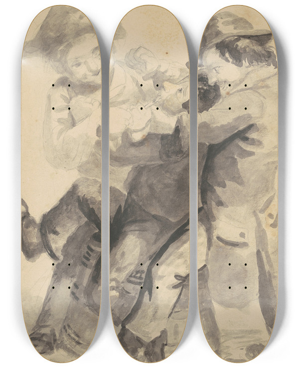 Triptych art skateboard deck of William Tylee Ranney Tooth Extraction by William Tylee Ranney (1813-1857)