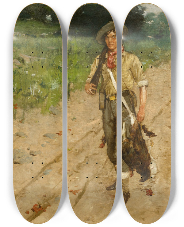 Triptych art skateboard deck of William Gilbert Gaul The Forager by William Gilbert Gaul (1855-1919)