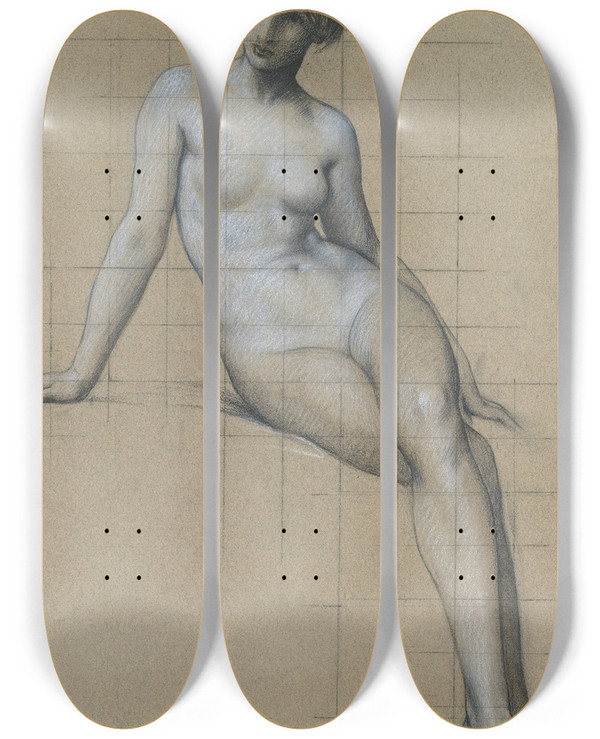 Triptych art skateboard deck of Herbert James Draper Study For The Kelpie by Herbert James Draper (1864-1920)