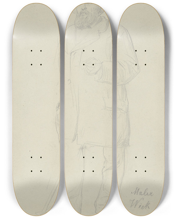 Triptych art skateboard deck of Johann Heinrich Hasselhorst Der Maler Wick In Ganzer Figur by Johann Heinrich Hasselhorst (1825-1904)