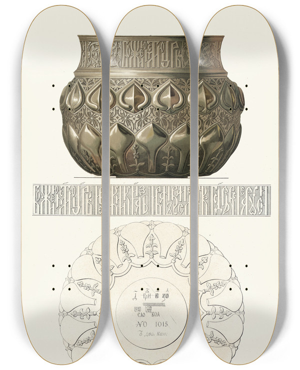 Triptych art skateboard deck of Fedor Grigoryevich Solntsev Serebrianaia Bratina Vk Ioanna Iii by Fedor Grigoryevich Solntsev (1801-1892)