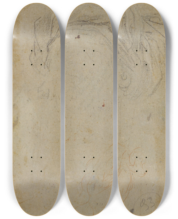 Triptych art skateboard deck of Guido Reni Turbaned Woman by Guido Reni (1575-1642)