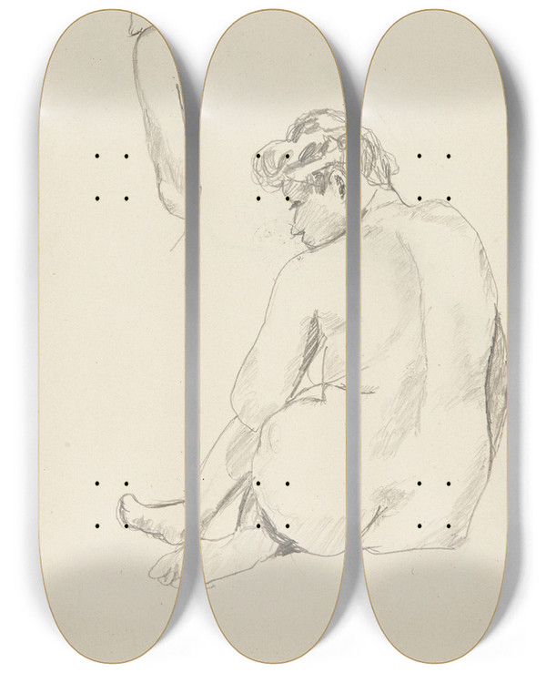 Triptych art skateboard deck of Adolf Sternschuss Dwa Akty Siedzcej Kobiety by Adolf Sternschuss (1873-1915)