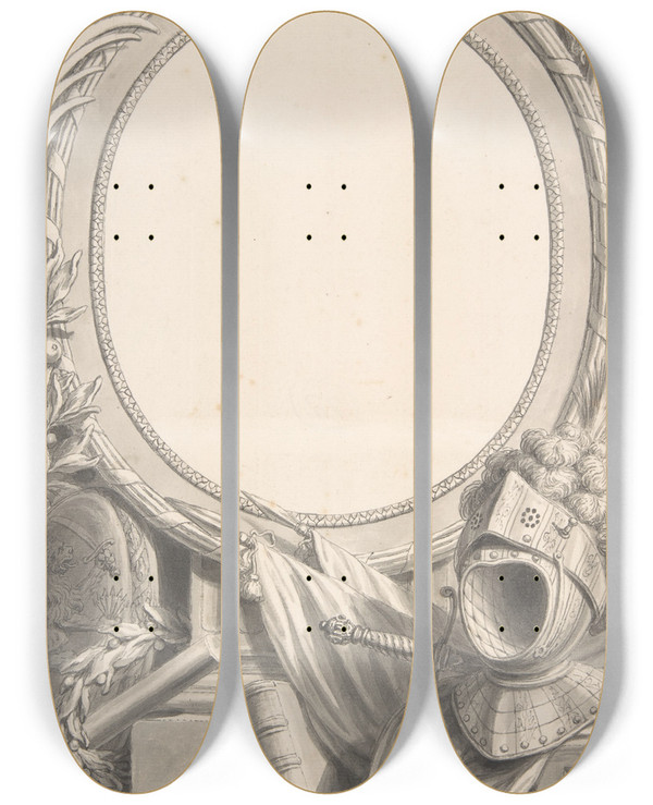 Triptych art skateboard deck of Pieter Tanj Design For An Ornamental Frame by Pieter Tanje (1706-1761)