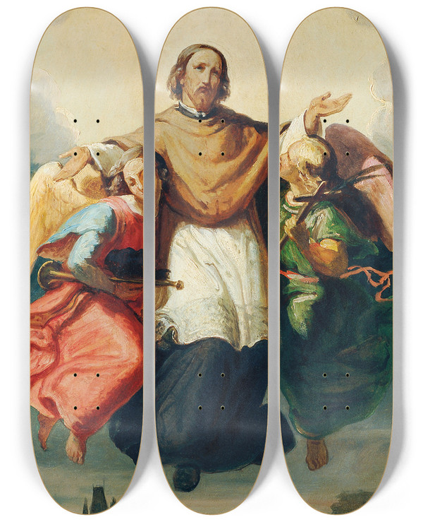 Triptych art skateboard deck of Johann Till The Younger Glorie Des Heiligen Johannes Von Nepomuk by Johann Till the younger (1827-1894)
