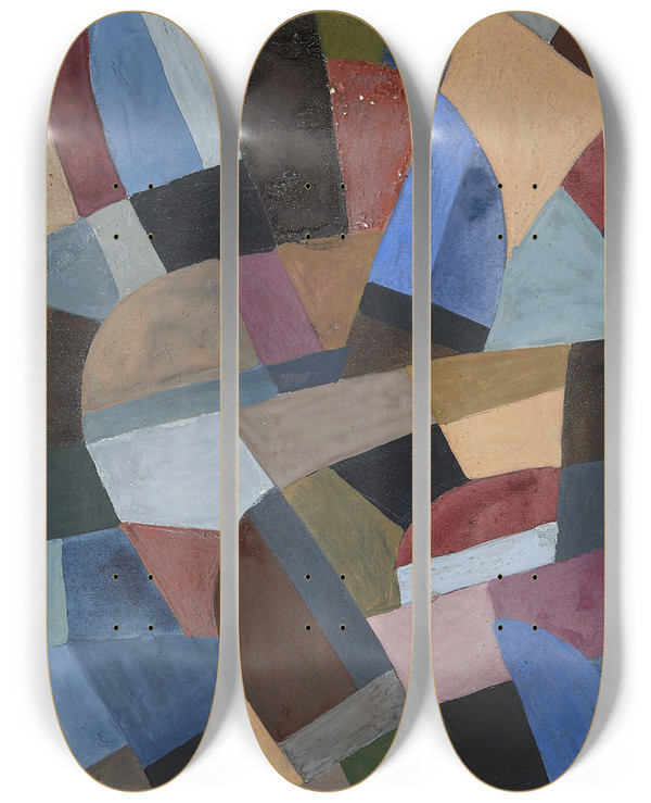 Triptych art skateboard deck of Otto Freundlich Composition_1 by Otto Freundlich (1878-1943)