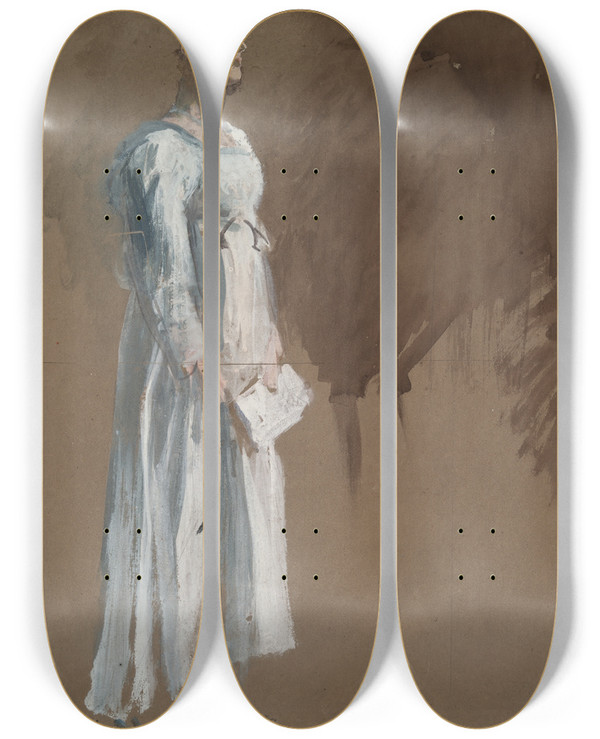 Triptych art skateboard deck of Edwin Austin Abbey A Figure In Classicaldress by Edwin Austin Abbey (1852-1911)