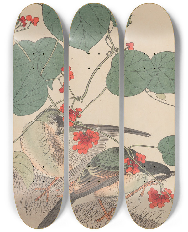 Triptych art skateboard deck of Imao Keinen Keinen Kach Gafu Pl143 by Imao Keinen (1845-1924)