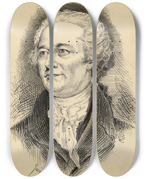 Triptych art skateboard deck of Jacques Reich Alexander Hamilton by Jacques Reich (1852-1923)