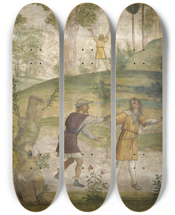 Triptych art skateboard deck of Bernardino Luini The Despair Of Cephalus by Bernardino Luini (1480-1532)