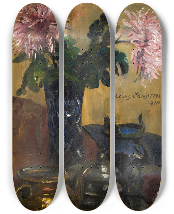 Triptych art skateboard deck of Lovis Corinth Stillleben Metall by Lovis Corinth (1858-1925)
