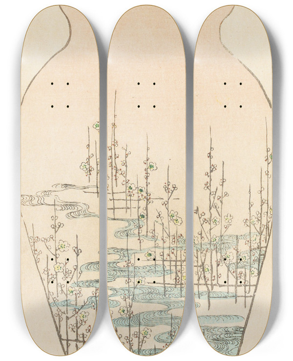 Triptych art skateboard deck of Nakayasu Shinzabur Shin Zuan Pl04 by Nakayasu Shinzaburo (1892)