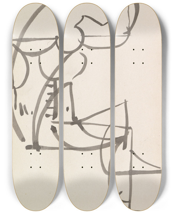 Triptych art skateboard deck of Henri Gaudierbrzeska Figure Study_3 by Henri Gaudier-Brzeska (1891-1915)