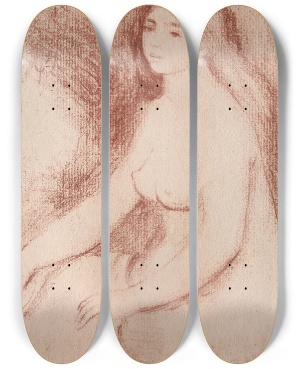 Triptych art skateboard deck of Pierreauguste Renoir Baigneuse Assise_1 by Pierre-Auguste Renoir (1841-1919)