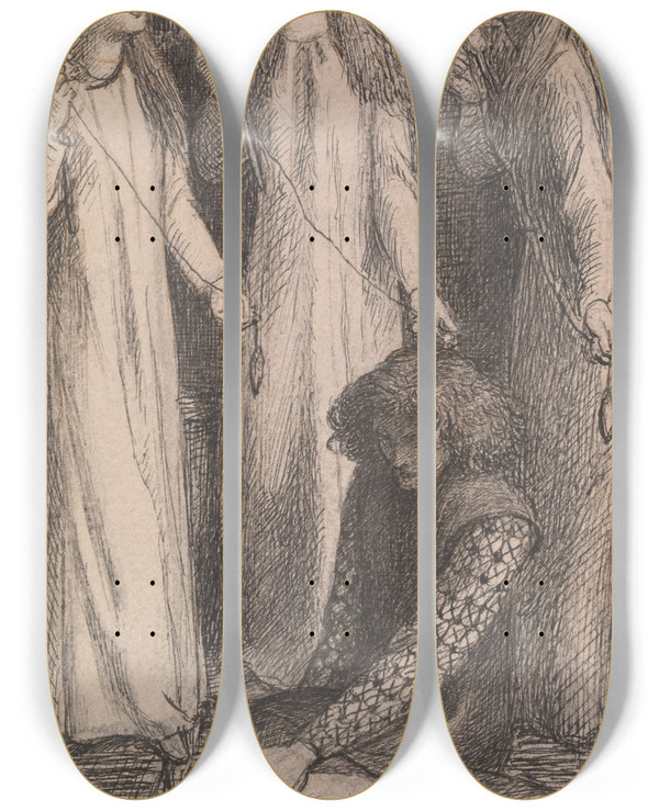 Triptych art skateboard deck of Dante Gabriel Rossetti Illustration To The Maids Of Elfenmere by Dante Gabriel Rossetti (1828-1882)
