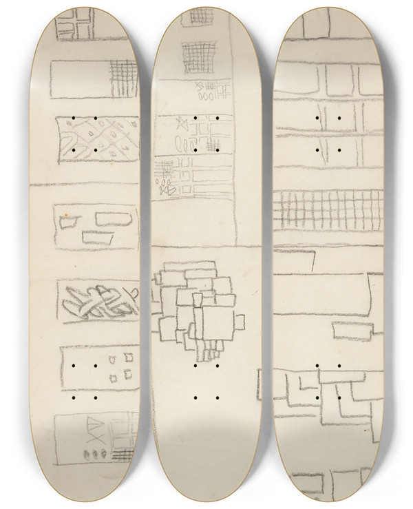 Triptych art skateboard deck of Viking Eggeling Original Drawings 14 by Viking Eggeling (1880-1925)