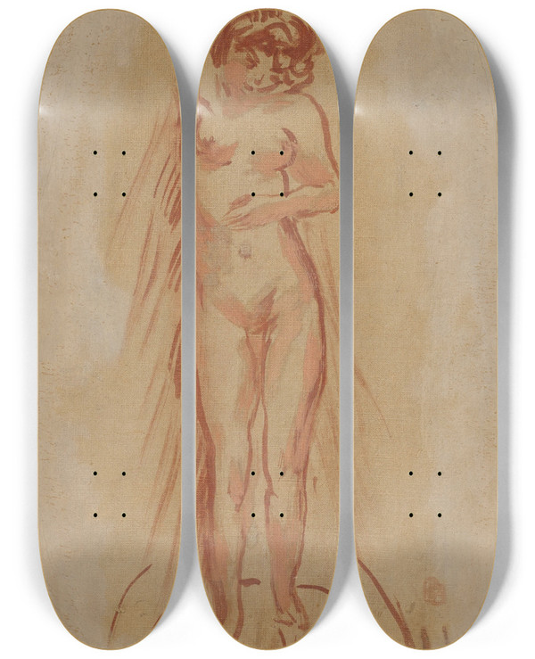 Triptych art skateboard deck of Pierre Bonnard Nu De Face by Pierre Bonnard (1867-1947)