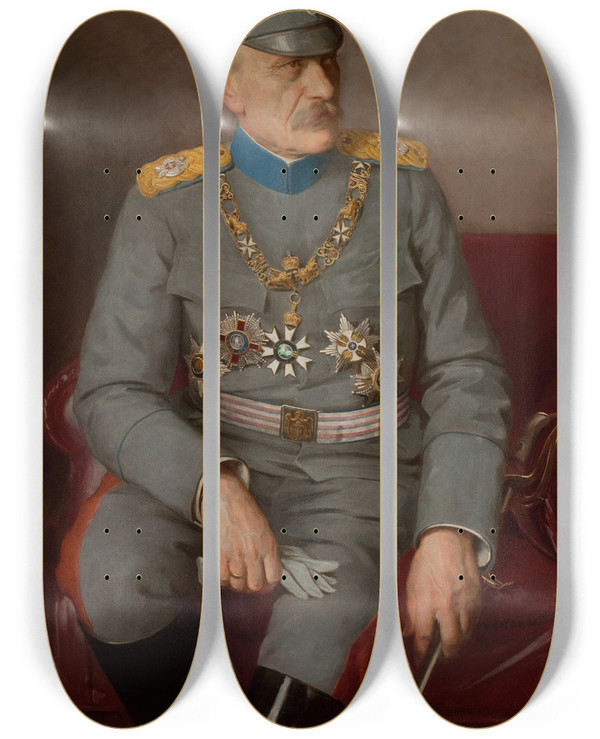 Triptych art skateboard deck of Uro Predi Ivojin Mii by Uros Predic (1857-1953)
