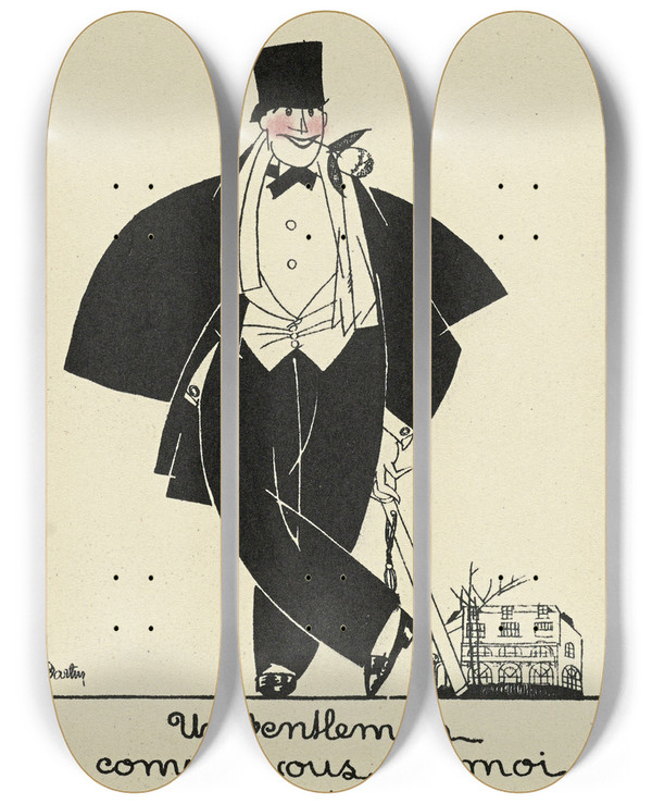Triptych art skateboard deck of Charles Martin Pigalls Visitekaartje by Charles Martin (1884-1934)