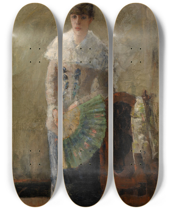 Triptych art skateboard deck of James Ensor The Lady With The Fan by James Ensor (1860-1949)