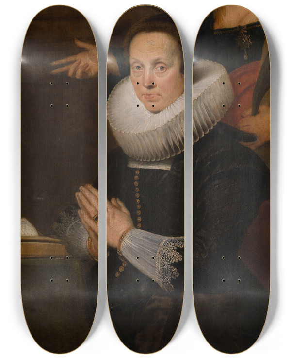 Triptych art skateboard deck of Cornelis De Vos Barbara Kegeleers And Saint Barbara by Cornelis de Vos (1584-1651)