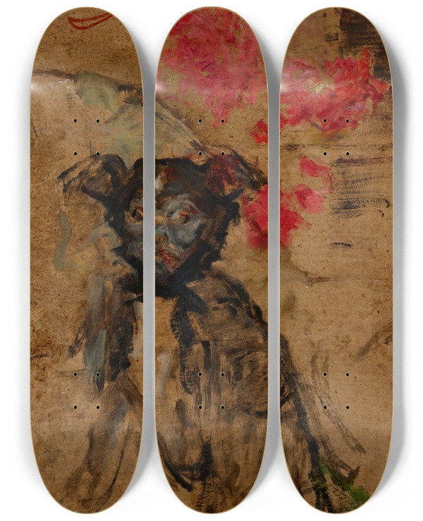 Triptych art skateboard deck of Olga Boznanska Study Of The Artists Dog by Olga Boznanska (1865-1940)