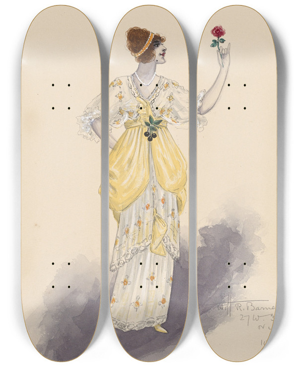 Triptych art skateboard deck of Will R Barnes Tango Girl Act Ii 36 by Will R Barnes (1939)