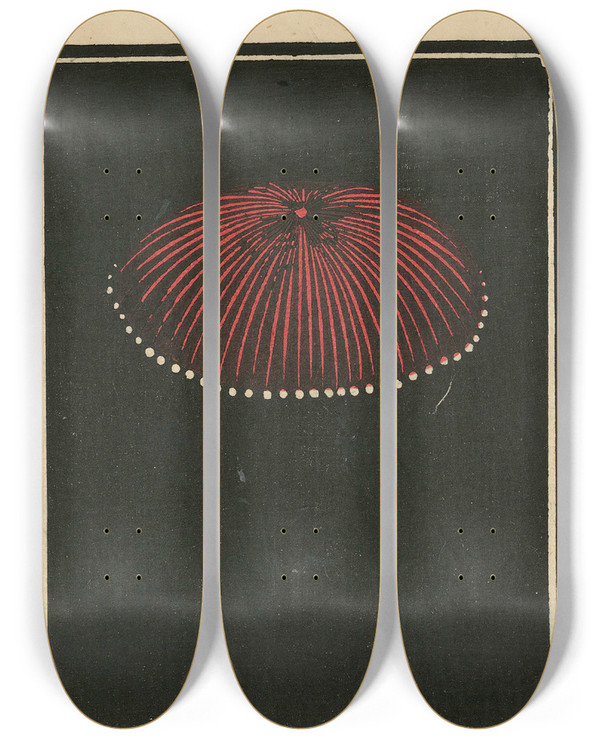 Triptych art skateboard deck of Jinta Hirayama Night Fireworks No 40 by Jinta Hirayama (19-)
